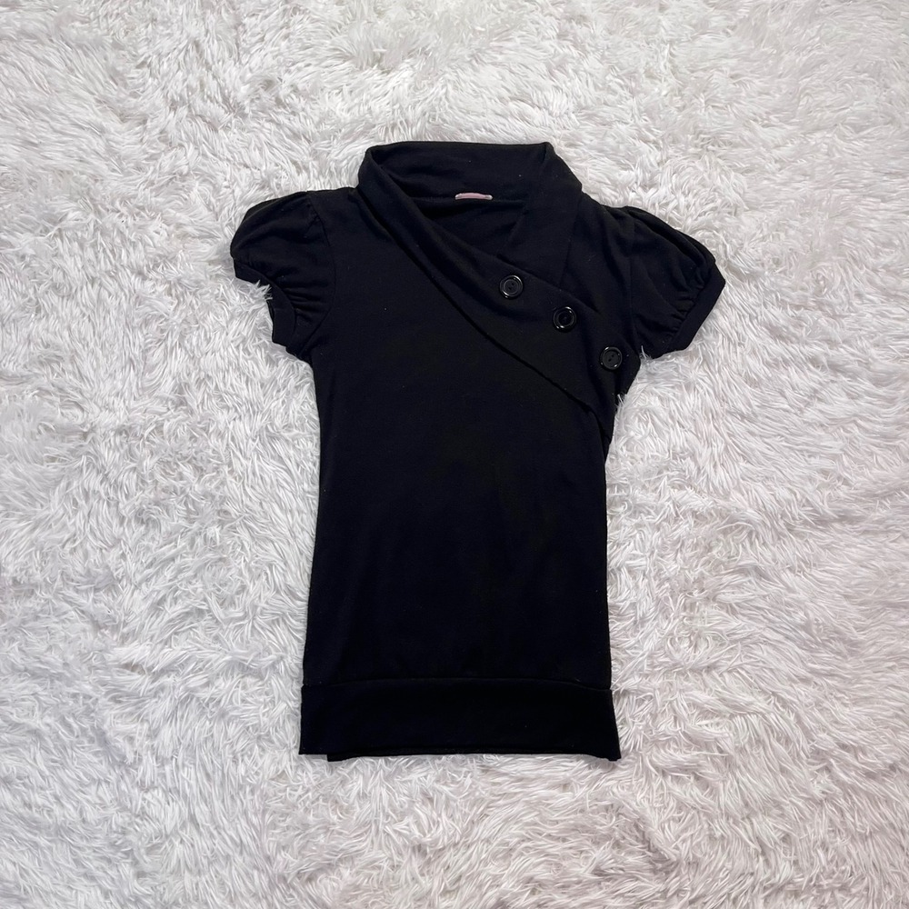 y2k vintage black puff sleeve button detail top small